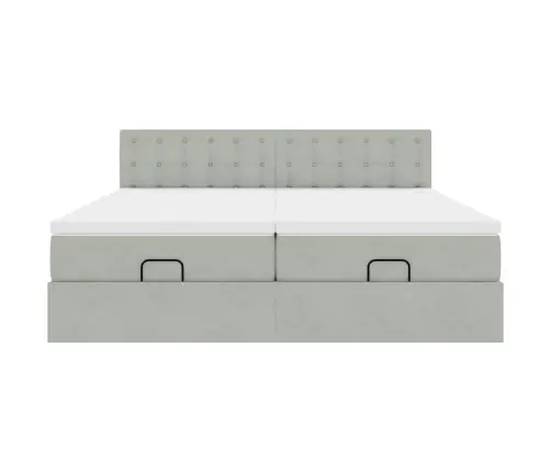 Ottomani Voodiraam Madratsitega, Helehall, 160X200 cm Samet