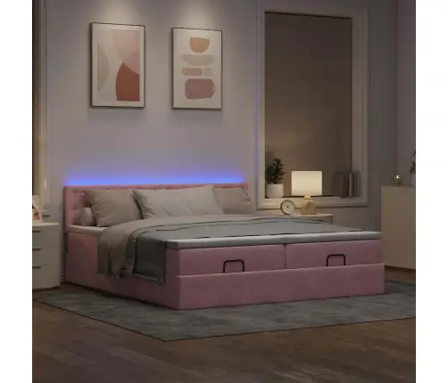 Osmaņu Gultas Rāmis Ar Matračiem Rozā 160X200Cm Audums Vidaxl