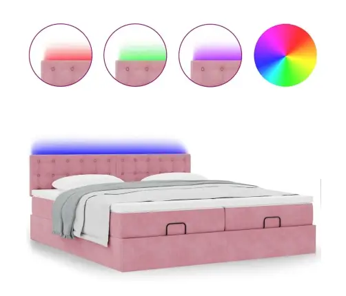 Osmaņu Gultas Rāmis Ar Matračiem Rozā 160X200Cm Audums Vidaxl