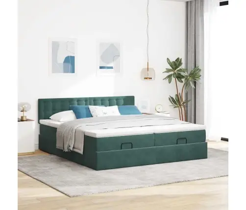 Osmaņu Gultas Rāmis Ar Matračiem Tumši Zaļš 180X200Cm Audums Vidaxl