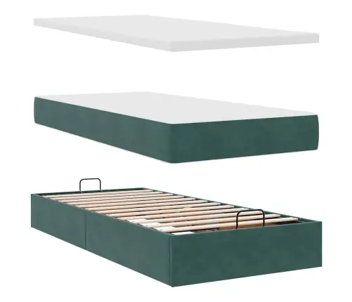 Osmaņu Gultas Rāmis Ar Matračiem Tumši Zaļš 180X200Cm Audums Vidaxl