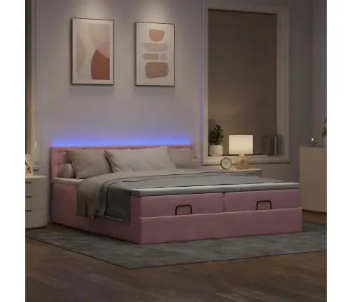 Osmanų Lovos Rėmas Su Čiužiniais, Rožinis, 180X200cm Aksomas