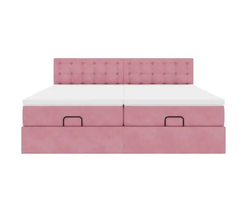 Osmaņu Gultas Rāmis Ar Matračiem Rozā 180X200Cm Audums Vidaxl