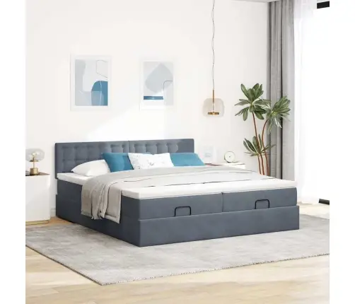 Ottomani Voodiraam Madratsitega, Tumehall, 200X200 cm Samet