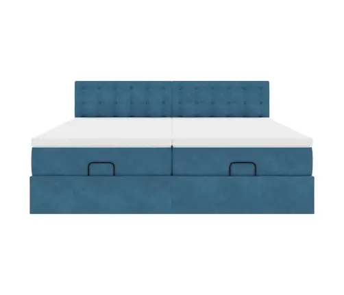 Osmaņu Gultas Rāmis Ar Matračiem Tumši Zils 200X200Cm Audums Vidaxl