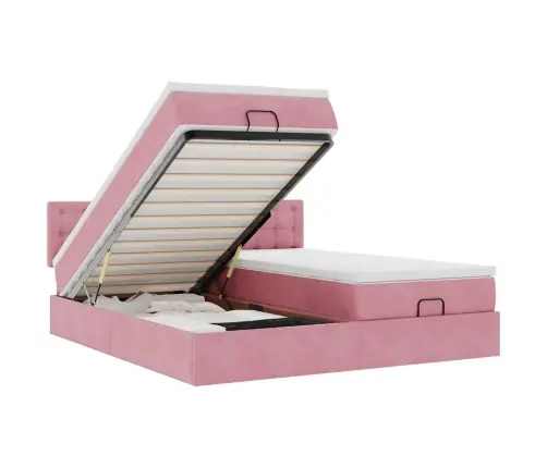 Osmanų Lovos Rėmas Su Čiužiniais, Rožinis, 200X200cm Aksomas