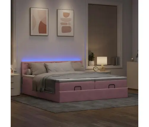 Osmanų Lovos Rėmas Su Čiužiniais, Rožinis, 200X200cm Aksomas