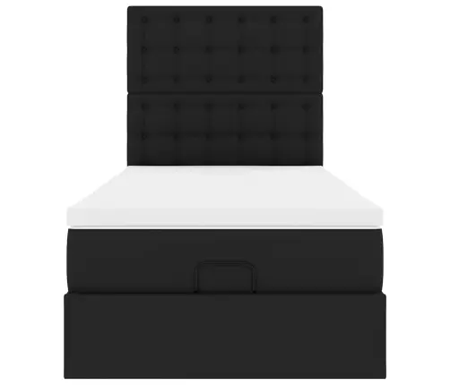 Ottomani Voodi Madratsiga, Must, 80X200 cm Kunstnahk