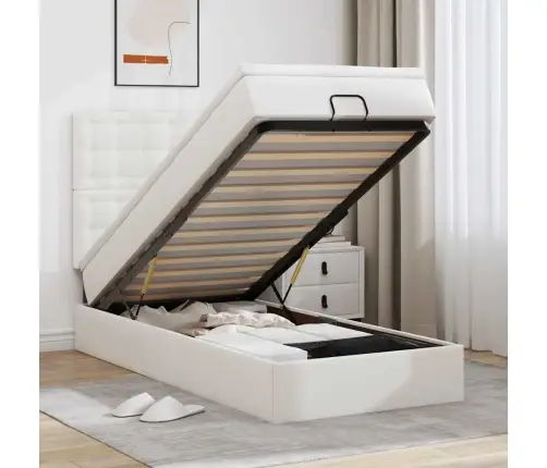 Ottomani Voodi Madratsiga, Valge, 80X200 cm Kunstnahk