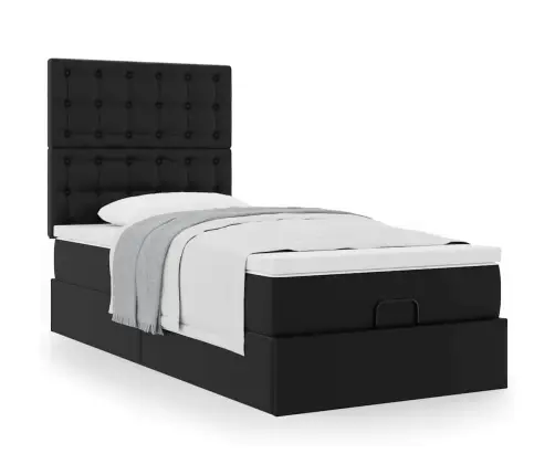 Osmaņu Gulta Ar Matrača, Melns, 90X190Cm, Mākslīgā Āda Vidaxl