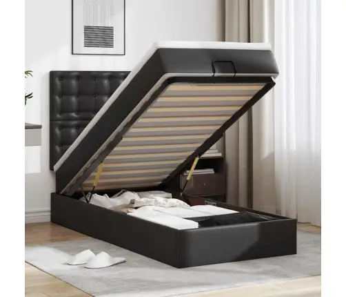 Osmaņu Gulta Ar Matrača, Melns, 90X190Cm, Mākslīgā Āda Vidaxl