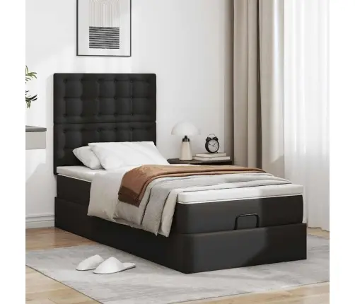 Osmaņu Gulta Ar Matrača, Melns, 90X200Cm, Mākslīgā Āda Vidaxl