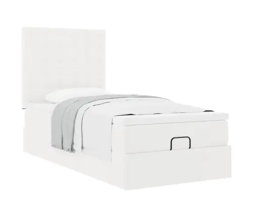 Ottomani Voodi Madratsiga, Valge, 90X200cm Kunstnahk