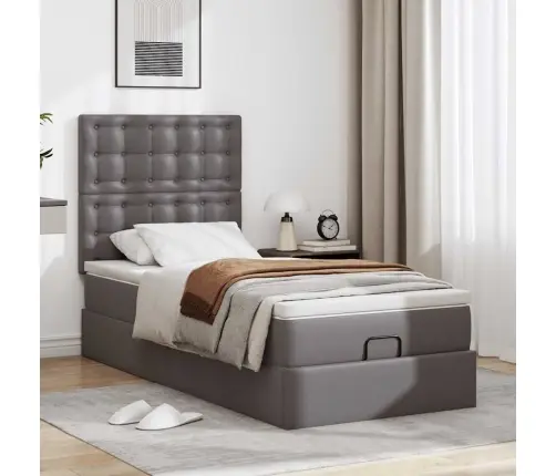 Osmaņu Gulta Ar Matrača, Pelēks, 90X200Cm, Mākslīgā Āda Vidaxl