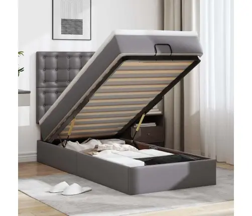 Osmaņu Gulta Ar Matrača, Pelēks, 100X200Cm, Mākslīgā Āda Vidaxl