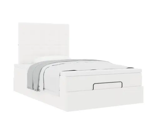 Ottomani Voodiraam Madratsiga, Valge, 120X190 cm Kunstnahk