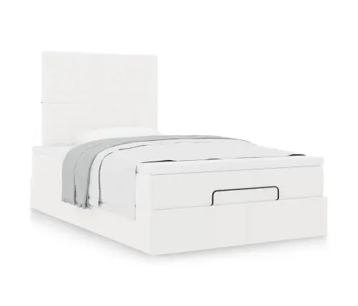 Ottomani Voodiraam Madratsiga, Valge, 120X190 cm Kunstnahk