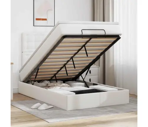 Ottomani Voodiraam Madratsiga, Valge, 120X190 cm Kunstnahk