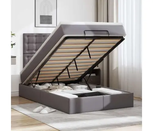 Osmaņu Gultas Rāmis Ar Matrača Pelēks 120X190Cm Mākslīgā Āda Vidaxl