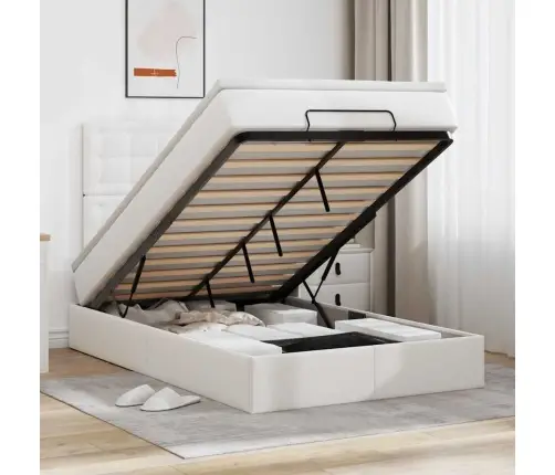 Osmanų Lovos Rėmas Su Čiužiniu, Balta, 120X200cm Dirbtinė Oda