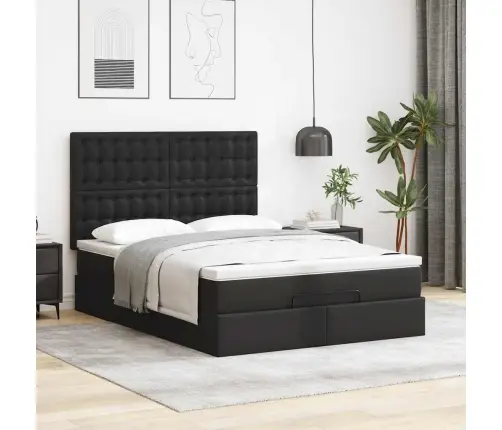 Osmanų Lovos Rėmas Su Čiužiniu, Juoda, 140X190cm Dirbtinė Oda