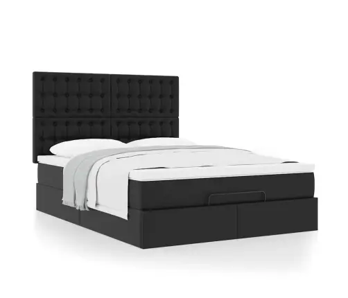 Osmanų Lovos Rėmas Su Čiužiniu, Juoda, 140X190cm Dirbtinė Oda