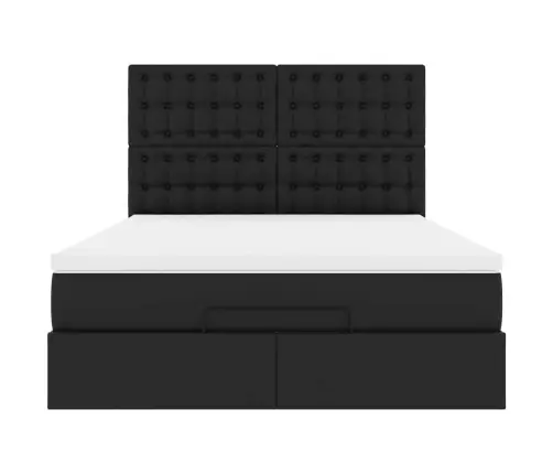 Osmanų Lovos Rėmas Su Čiužiniu, Juoda, 140X190cm Dirbtinė Oda