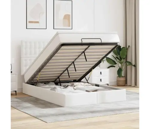 Osmaņu Gulta Ar Matrača, Balts, 140X190Cm, Mākslīgā Āda Vidaxl