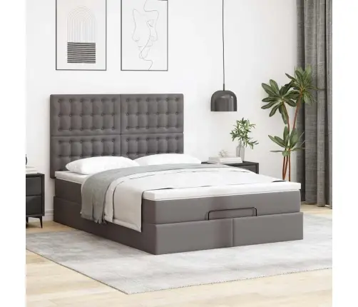 Osmaņu Gulta Ar Matrača, Pelēks, 140X190Cm, Mākslīgā Āda Vidaxl