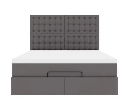 Osmaņu Gulta Ar Matrača, Pelēks, 140X190Cm, Mākslīgā Āda Vidaxl