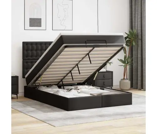 Osmaņu Gultas Rāmis Ar Matrača Melns 140X200Cm Mākslīgā Āda Vidaxl