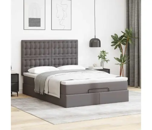 Osmaņu Gultas Rāmis Ar Matrača Pelēks 140X200Cm Mākslīgā Āda Vidaxl