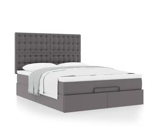 Osmaņu Gultas Rāmis Ar Matrača Pelēks 140X200Cm Mākslīgā Āda Vidaxl