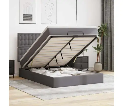 Osmaņu Gultas Rāmis Ar Matrača Pelēks 140X200Cm Mākslīgā Āda Vidaxl