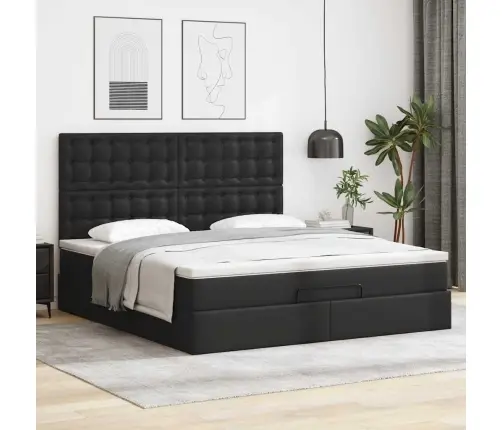 Osmaņu Gultas Rāmis Ar Matrača Melns 160X200Cm Mākslīgā Āda Vidaxl
