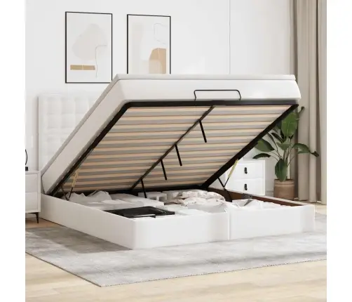 Osmaņu Gultas Rāmis Ar Matrača Balts 160X200Cm Mākslīgā Āda Vidaxl