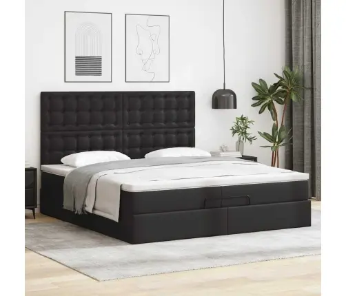 Osmaņu Gultas Rāmis Ar Matračiem Melns 200X200 Cm Mākslīgā Āda Vidaxl