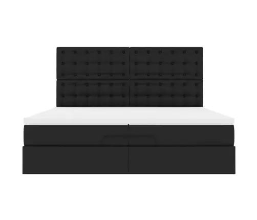 Osmaņu Gultas Rāmis Ar Matračiem Melns 200X200 Cm Mākslīgā Āda Vidaxl