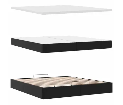 Osmaņu Gultas Rāmis Ar Matračiem Melns 200X200 Cm Mākslīgā Āda Vidaxl
