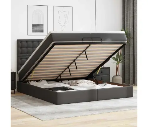 Osmaņu Gultas Rāmis Ar Matračiem Melns 200X200 Cm Mākslīgā Āda Vidaxl