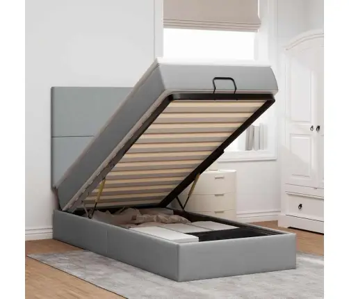 Ottomani Voodiraam Madratsiga, Helehall, 90X190cm Kangas