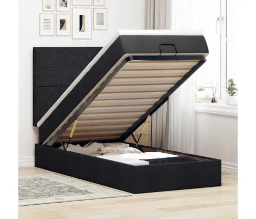 Osmanų Lova Su Čiužiniu, Juodas, 90X200cm Audinys