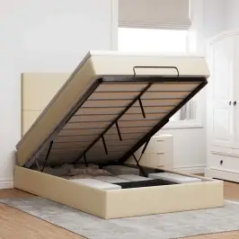 Osmaņu Gultas Rāmis Ar Matrača Krēmkrāsas 120X190Cm Audums Vidaxl Osmaņu Gultas Rāmis Ar Matrača Krēmkrāsas 120X190Cm Audums Vidaxl