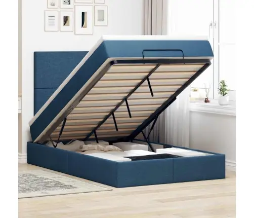 Osmanų Lovos Rėmas Su Čiužiniu, Mėlynas, 120X190 cm Audinys