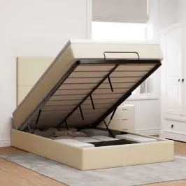 Osmaņu Gultas Rāmis Ar Matrača Krēmkrāsas 120X200Cm Audums Vidaxl