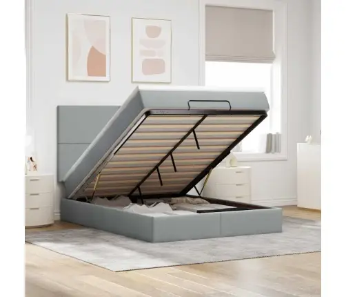 Ottomani Voodi Madratsita, Helehall, 140X190cm Kangas