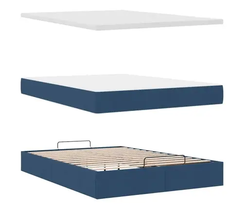 Osmaņu Gulta Ar Matraci, Zils, 140X190Cm, Audums Vidaxl