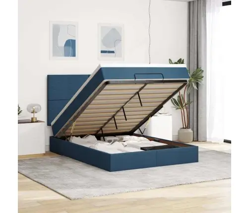 Osmanų Lovos Rėmas Su Čiužiniu, Mėlynas, 140X200cm Audinys