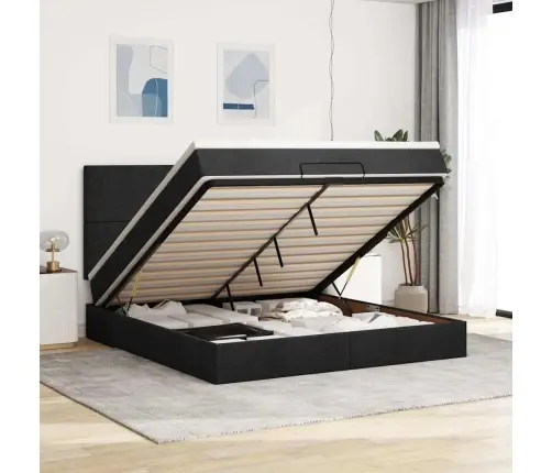 Osmaņu Gultas Rāmis Ar Matrača Melns 160X200Cm Audums Vidaxl