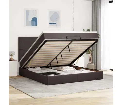 Osmanų Lovos Rėmas Su Čiužiniu, Rudas, 160X200 cm Audinys